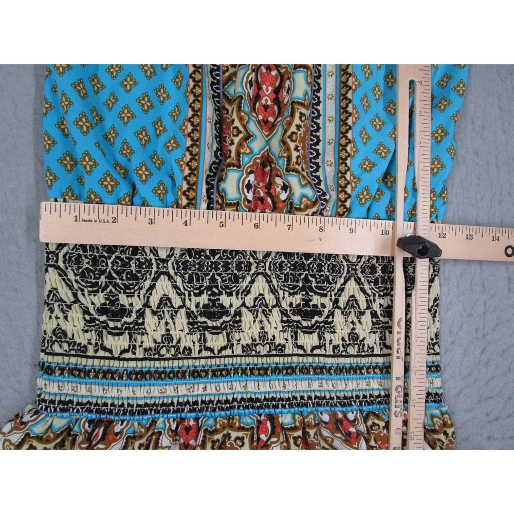 Hale Bob Blue Gold Bohemian Print Smocked Waist Halter Mini Dress Womens Small - Picture 8 of 10